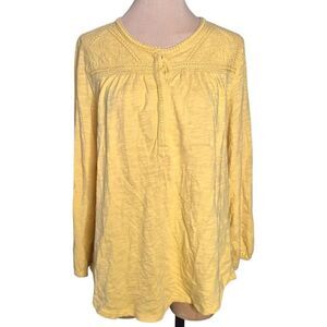 Lucky Brand Butter Yellow Cotton Long Sleeve Top Boho Size Medium
